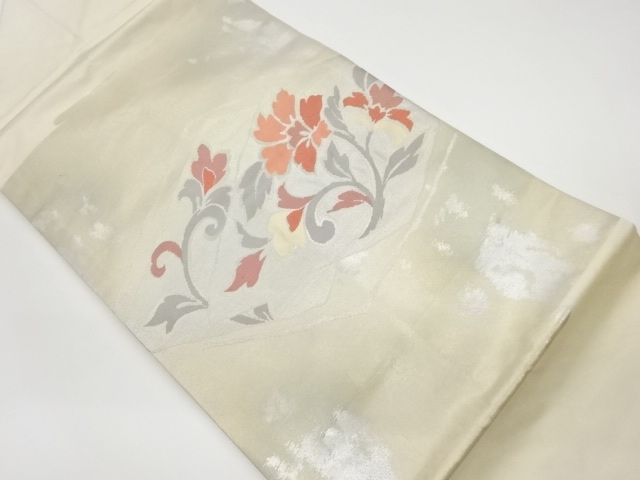 JAPANESE KIMONO / VINTAGE NAGOYA OBI / WOVEN FLORAL PLANTS & RHOMBUS